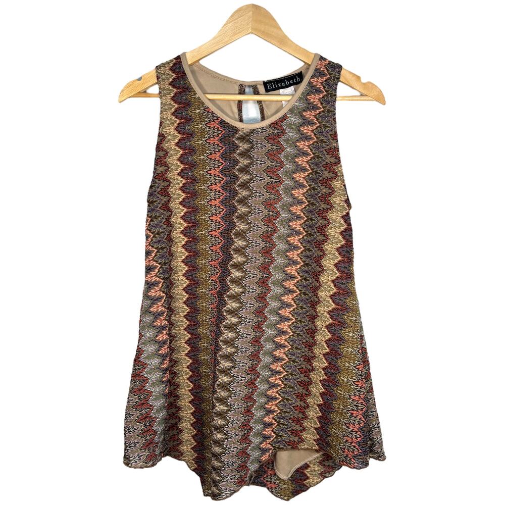 Elizabeth 90s Zigzag Knit Tank Top Asymmetrical Hem L
